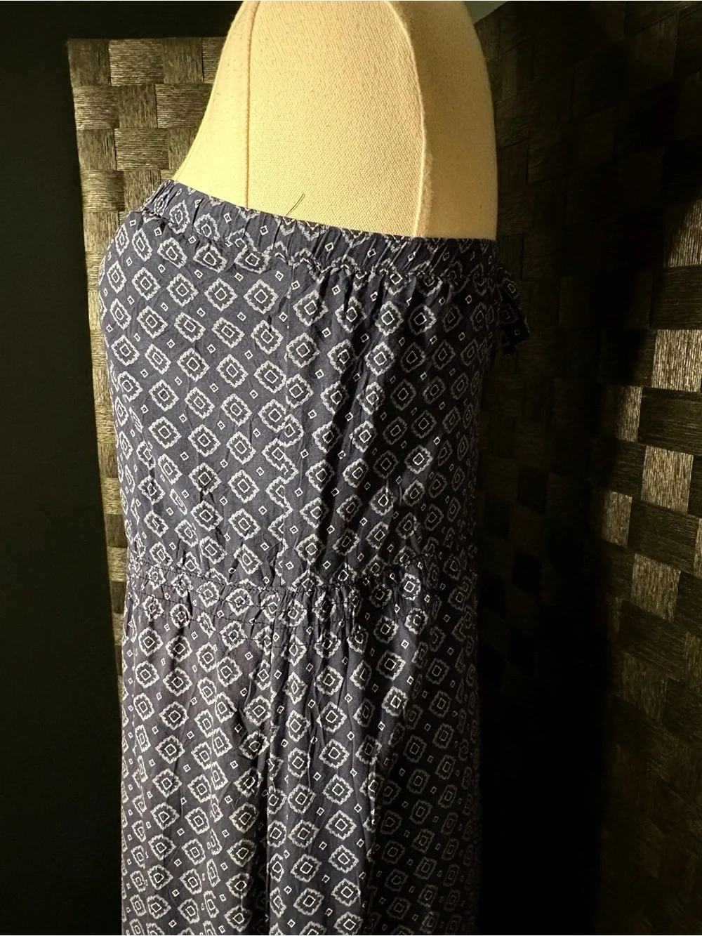 Abercrombie & Fitch Navy Strapless Geometric Maxi Dress